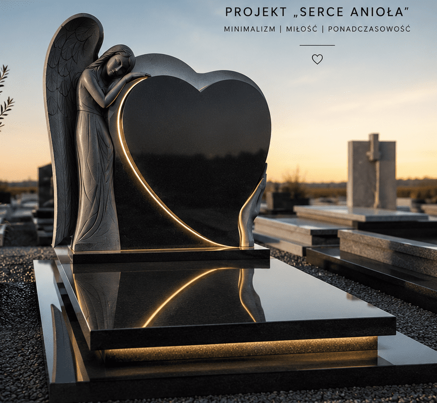 Nagrobki granitowe – Trwałe i eleganckie nagrobki | Czyczerski-Granit Strzegom nowoczesny czarny nagrobek granitowy z rzezba aniola